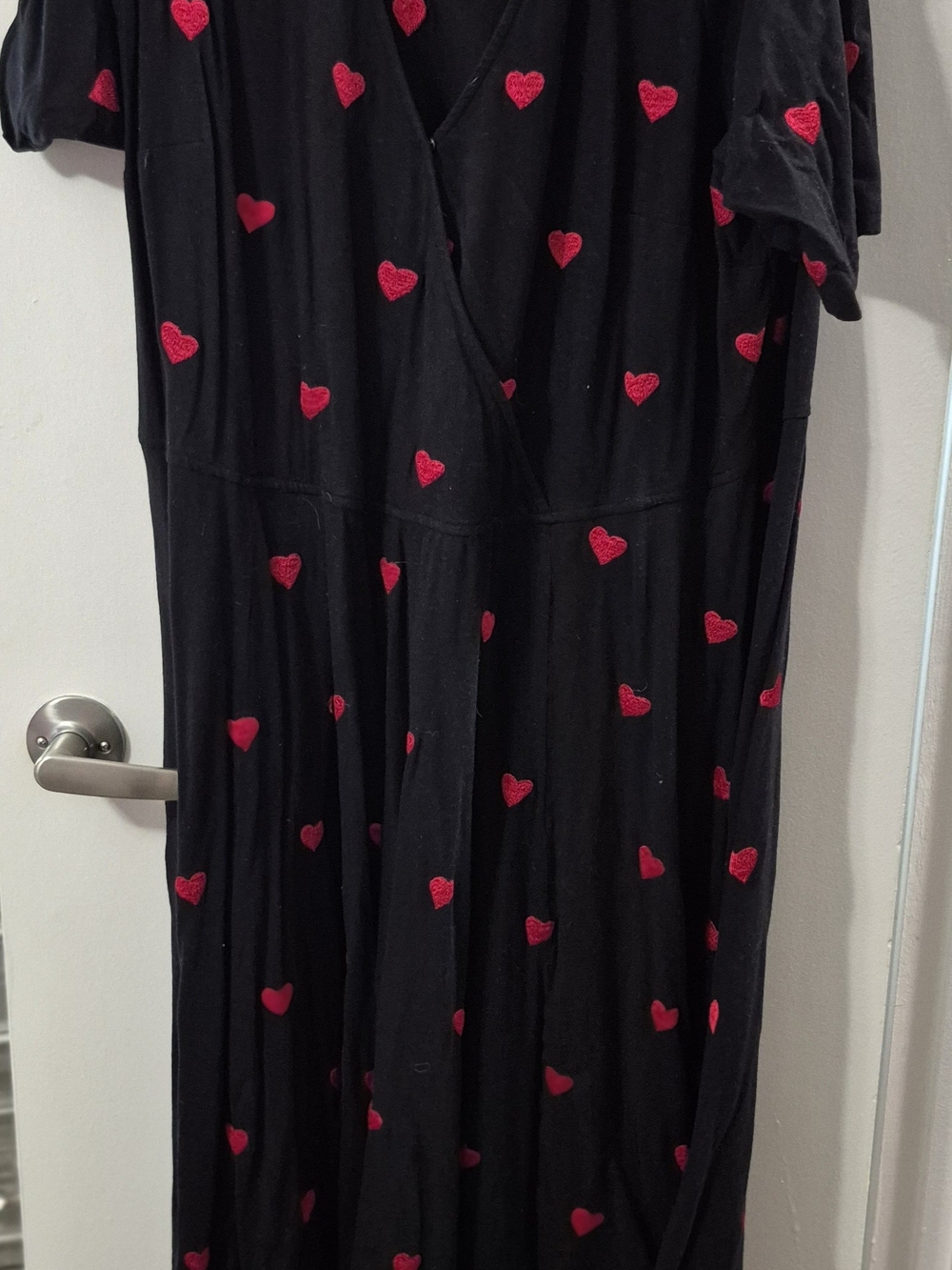eshakti Black Maxi Dress with Stitched Red Hearts